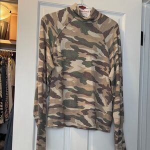 Maeve Green and Brown Camouflage Turtleneck Sweater